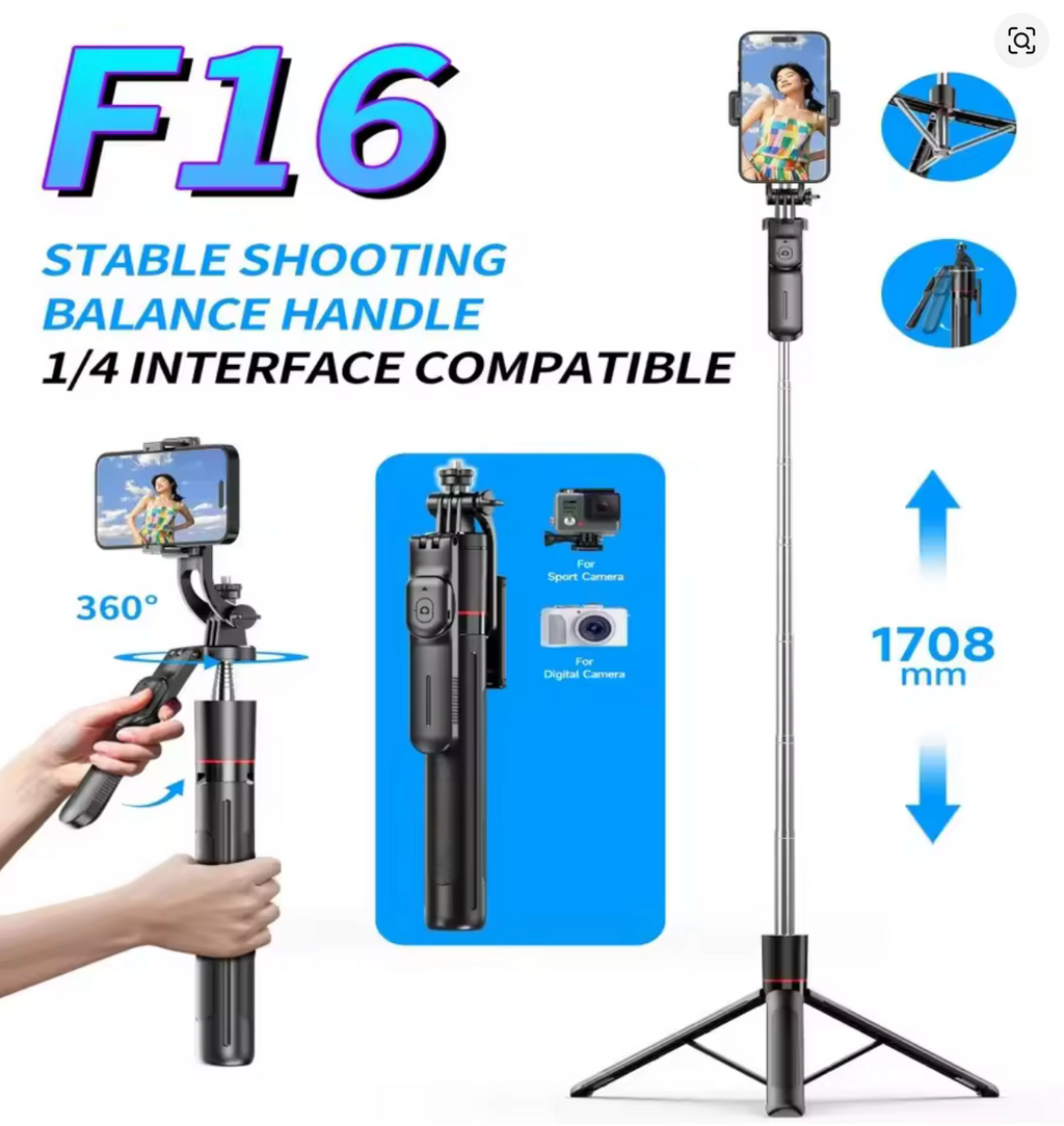 Selfie Stick Tripod 1708mm | Bluetooth Remote | Fill Light | 360° Rotation