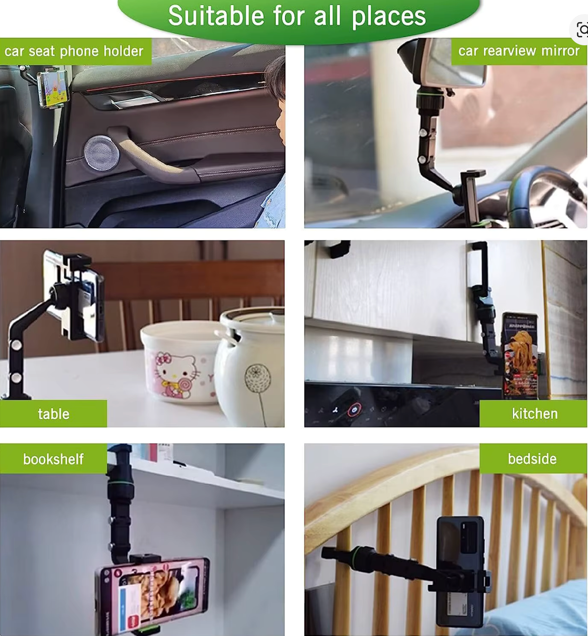 Rearview Mirror Phone Holder 360° Rotatable and Retractable Car Phone Mount Multifunctional Rear View Mirror Holder for All Car