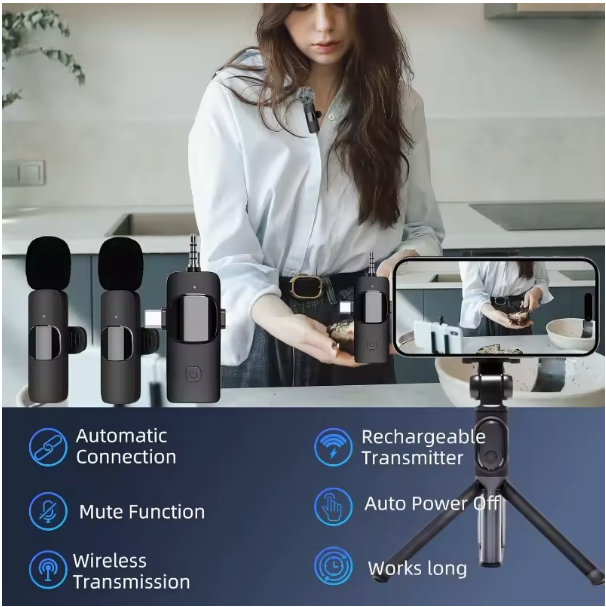 Mini Wireless Lavalier Microphone USB C Noise Cancellation Lapel Mic for iPhone 17/16/15 Video Recording Vlog