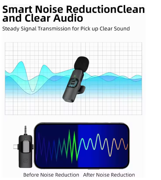 Mini Wireless Lavalier Microphone USB C Noise Cancellation Lapel Mic for iPhone 17/16/15 Video Recording Vlog